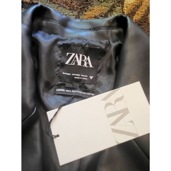 NWT Zara Blazer Women's XXL Black Faux Leather Oversized Two Button Blogger Fave - Picture 7 of 8